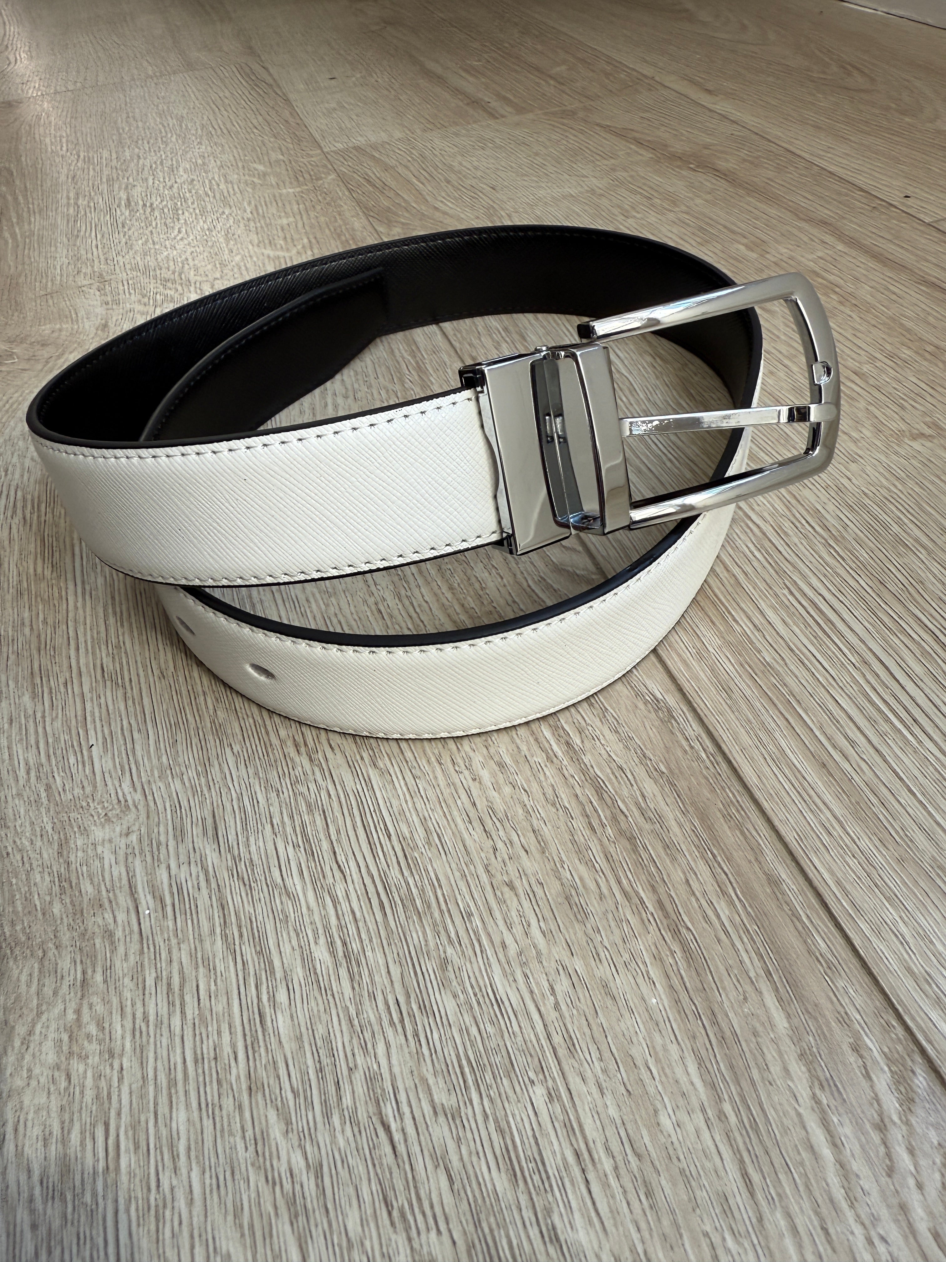 Ceinture Réversible Saffiano Homme – Blanc et Noir