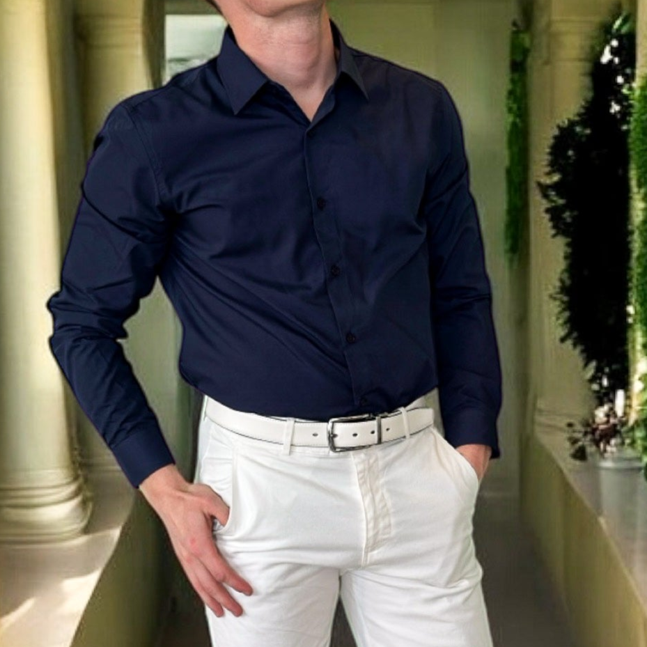 Chemise Slim Fit en Popeline – Bleu Marine - miniature 3