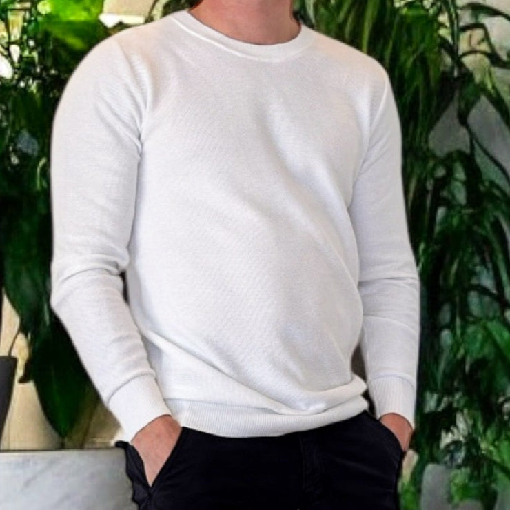 Pull Blanc Col Rond Maille Piquée