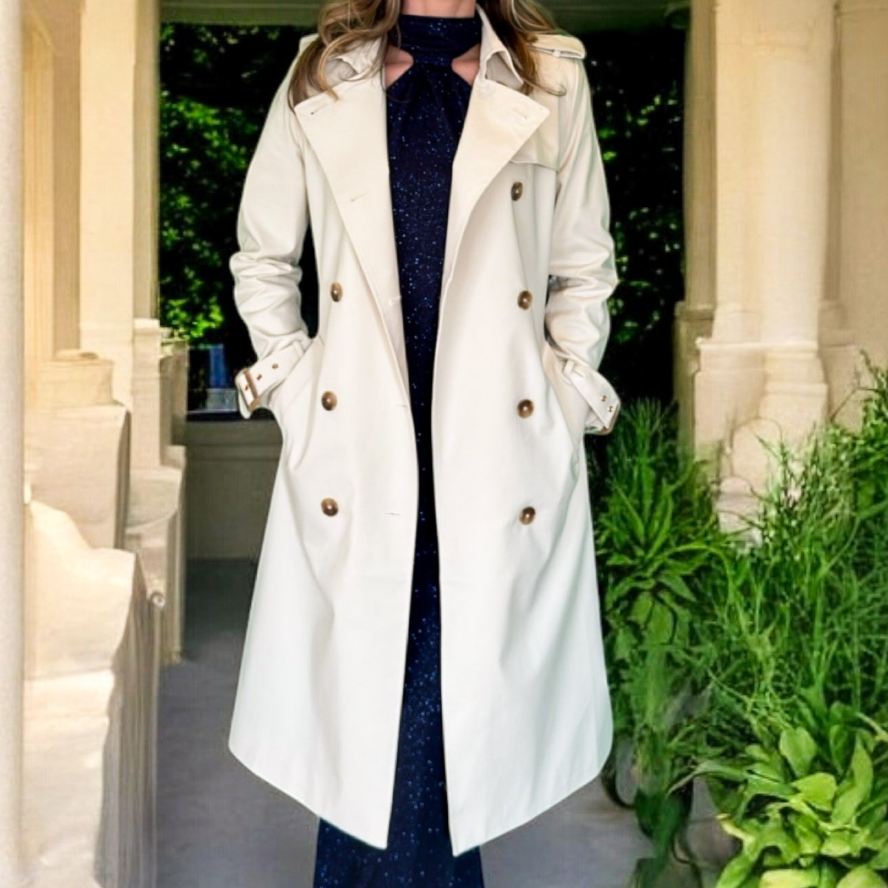 Trench Ceinturé à Double Boutonnage – Blanc - miniature 2