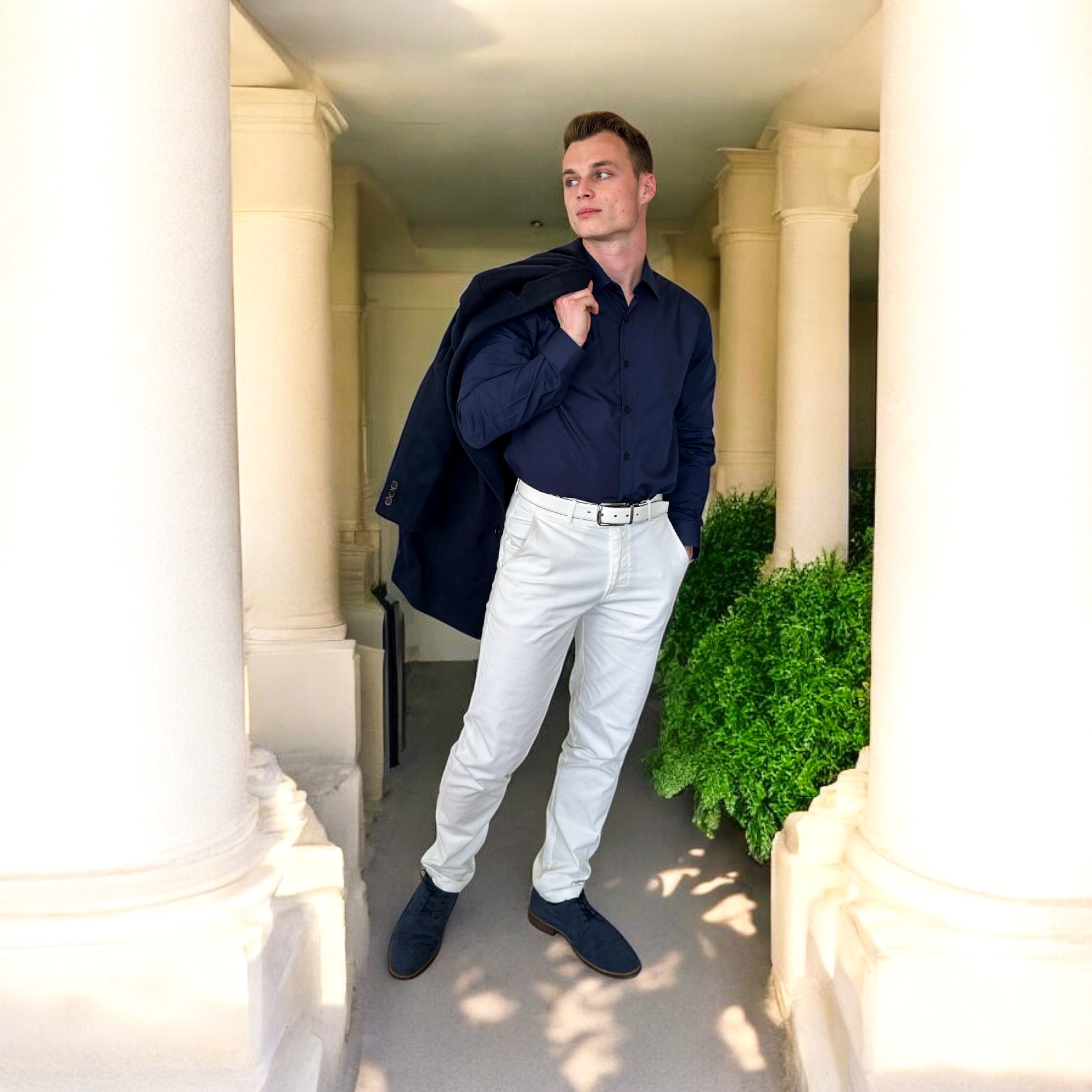 Chemise Slim Fit en Popeline – Bleu Marine - miniature 4