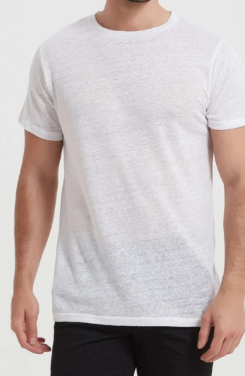 T-shirt Blanc Col Rond 100 % Lin - miniature 2